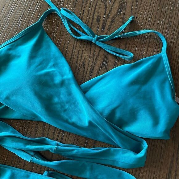 Aerie Teal Lime Green Tie Back Bikini Set, M - Picture 2 of 5